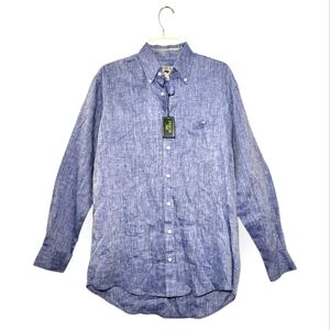 PERLIS Linen Long-sleeve Button-down Shirt with White Crawfish Logo Small